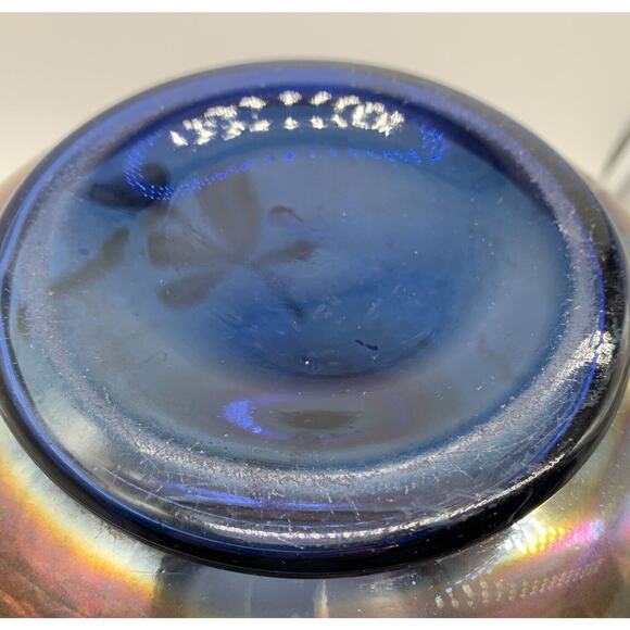 Vintage Cobalt Carnival Glass Cherry Blossom Water Pitcher Irredescent Read!! - Picture 7 of 13